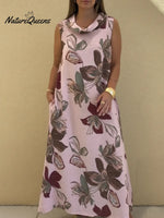 Blooming Lily Print Draped Collar Midi Dress