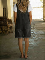 Casual Adjustable-strap Denim Jumpsuit Shorts