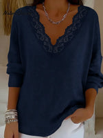 Retro Lace-trimmed V-neck Sweater Top