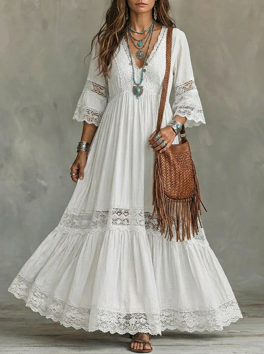 Women's Three-quarter Sleeves Cutout Details Maxi Dress