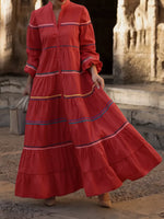 Women's Patchwork Colorful Woven Ribbon 100% Cotton Maxi Dress