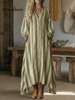 Women's Casual Striped Linen-cotton Dress