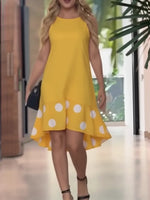 Women's Fashionable Patchwork Polka Dot Cotton Sleeveless Dress