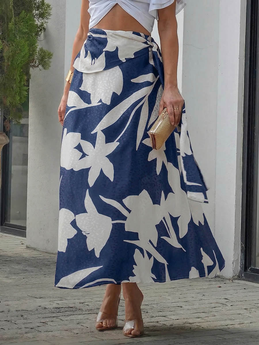 Women's Abstract Print Casual Loose Tie-waist Skirt