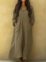 Women's Solid Color Art Print Casual Cotton Linen Dress