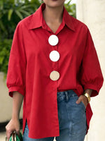 Stylish Metal Buttons Cotton-linen Short-sleeve Shirt