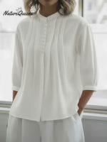 Women's Linen And Cotton Pleated Shirt