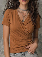 Classic Crossover-neck Stretch Cotton Top