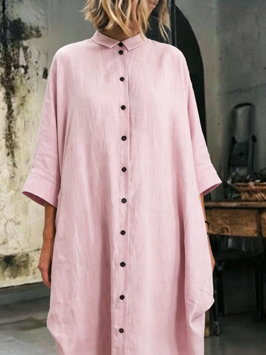 Casual Batwing Sleeve Cotton And Linen Dress
