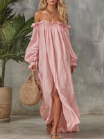 Women's Casual Comfortable Off-shoulder Cotton Linen Maxi Dress