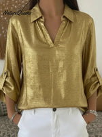 Women's V-neck Satin Shirt