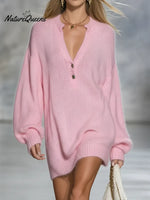 Women's Cozy V-neck Knit Sweater Dress