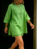 Cozy Loose-fit Cotton-linen Two-piece Set