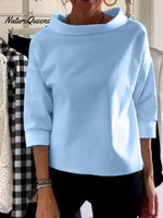 Women's Solid Color Stand Collar Long-sleeved Casual Loose Cotton Shirt