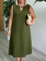 Elegant Beaded-collar Cotton-linen Dress