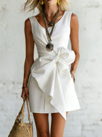 Women's Bowknot Decoration Solid-color Sleeveless Dress