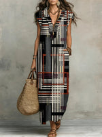 Women's Geometric Print Ruffled Sleeveless Dress