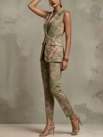 Women's Elegant Floral Sleeveless Blazer And Pants Two-piece Set