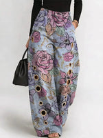 Women's Vintage Flowers Print Casual Fashion Cutout Jeans