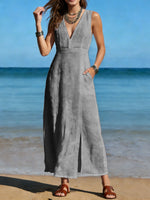 Women's Long Cotton Linen Slit Dress