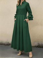 Women's Ruffled Sleeve Linen And Cotton Long Dress