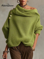 Women's Solid Color Off-the-shoulder Long-sleeved Casual Loose-fitting Knitted Sweater