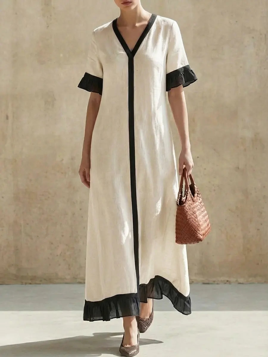 Women's Solid Color Striped Art Casual Stylish Cotton Organza Patchwork Dress