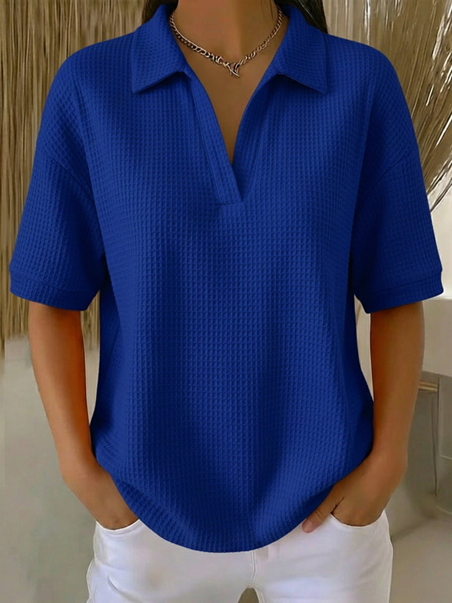 Casual Waffle-knit Short-sleeved Cotton Top