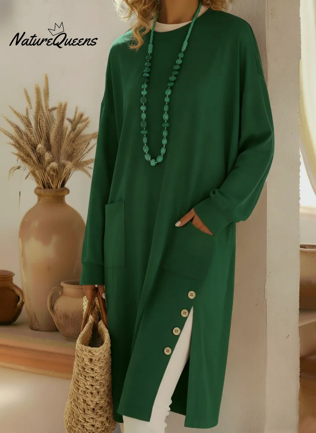 Casual Cozy Side-slit Button Cotton Sweatshirt Top