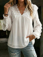 Vintage Lace Ruffle Chiffon Casual Shirt