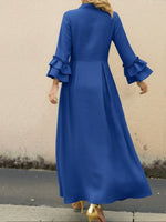 Women's Ruffled Sleeve Linen And Cotton Long Dress