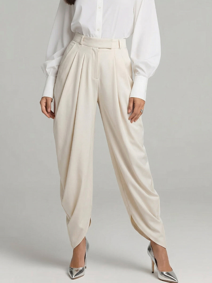 Women's Irregular-hem Draping And Pleats Linen Cotton Pants