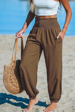 Women's Solid-color Casual Tapered Pants With Elastic Waist