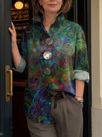 Women's Artistic Floral Print Metal-button Shirt