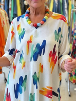 Rainbow Splatter Print V-neck Cotton Top