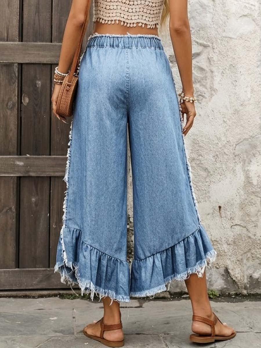 Women's Casual Loose-fit Wide-leg Jeans With Elastic Waist