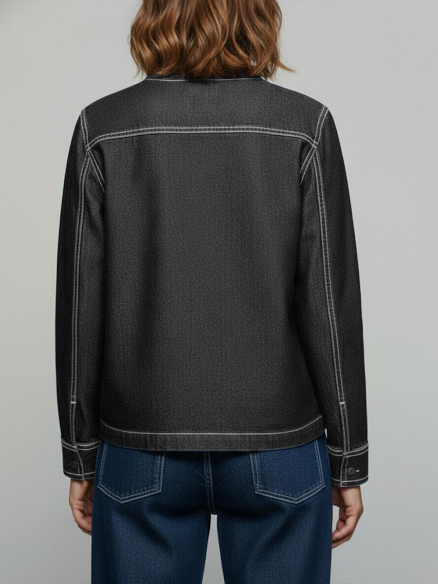 Women's Round Neck Long-sleeved Loose-fitting Casual Denim Top