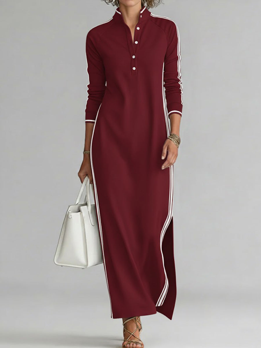 Women's Stand-collar Long-sleeved Casual Loose Cotton Dress