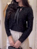 Women's Sparkling Tie-front Pullover Sweater