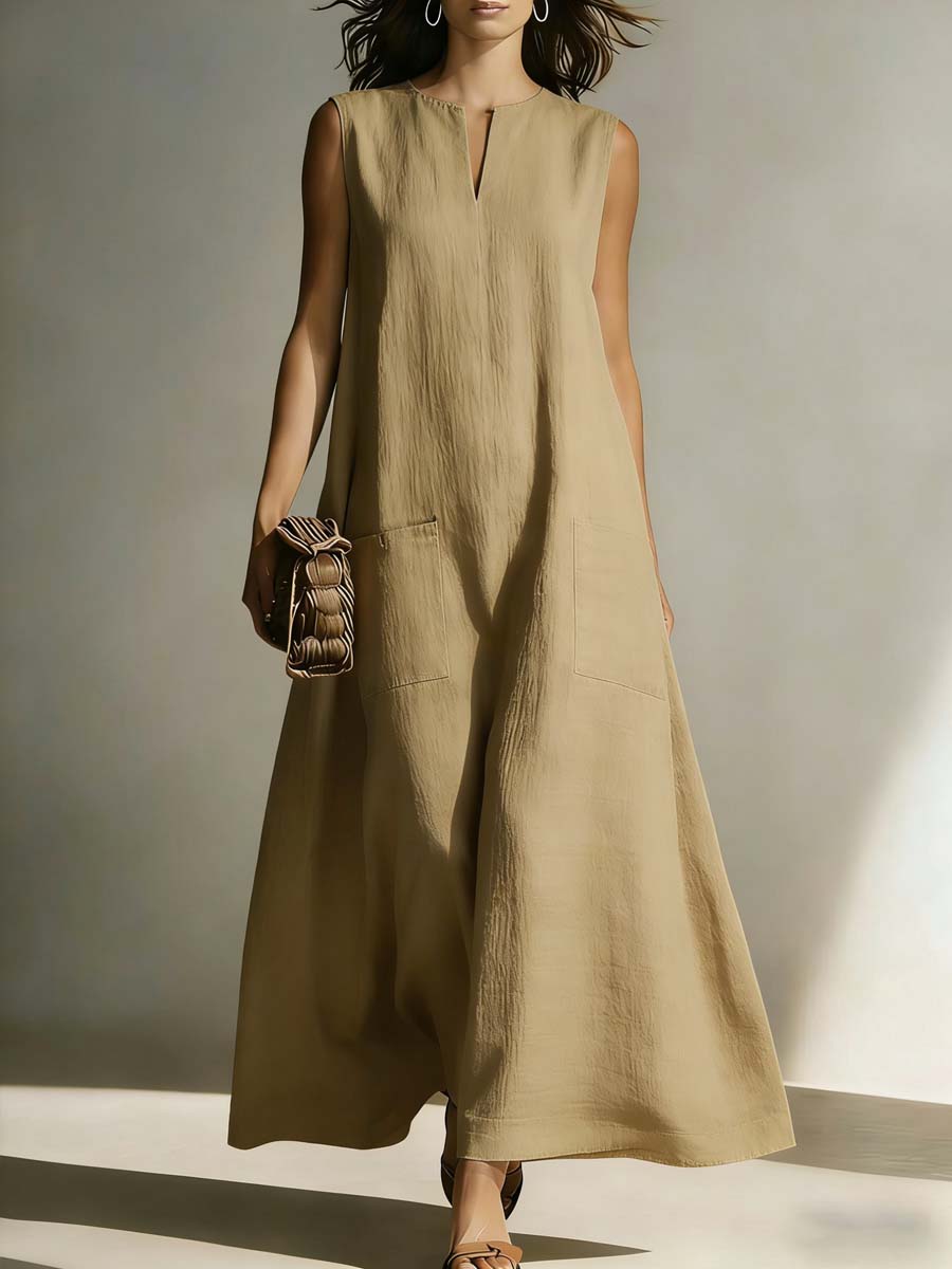 Women's Casual Simple Cotton And Linen Dress