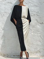 Women's Color-block Print Dress — Crew Neck 3/4 Sleeves Casual Loose Fit Waist-cinching Style