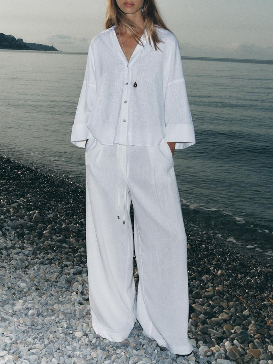 Women's Casual Simple Loose Cotton Linen Set