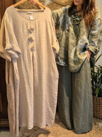 Women's Solid Color Round Neck 3/4 Sleeve Casual Loose Cotton And Linen Dress