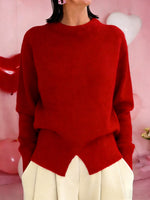Women's Solid Color Stand-collar Long-sleeved Loose-fitting Casual Knitted Sweater