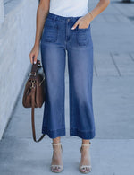 Women's Wide-leg Straight-fit Washed Denim Cropped Jeans