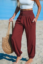 Women's Solid-color Casual Tapered Pants With Elastic Waist