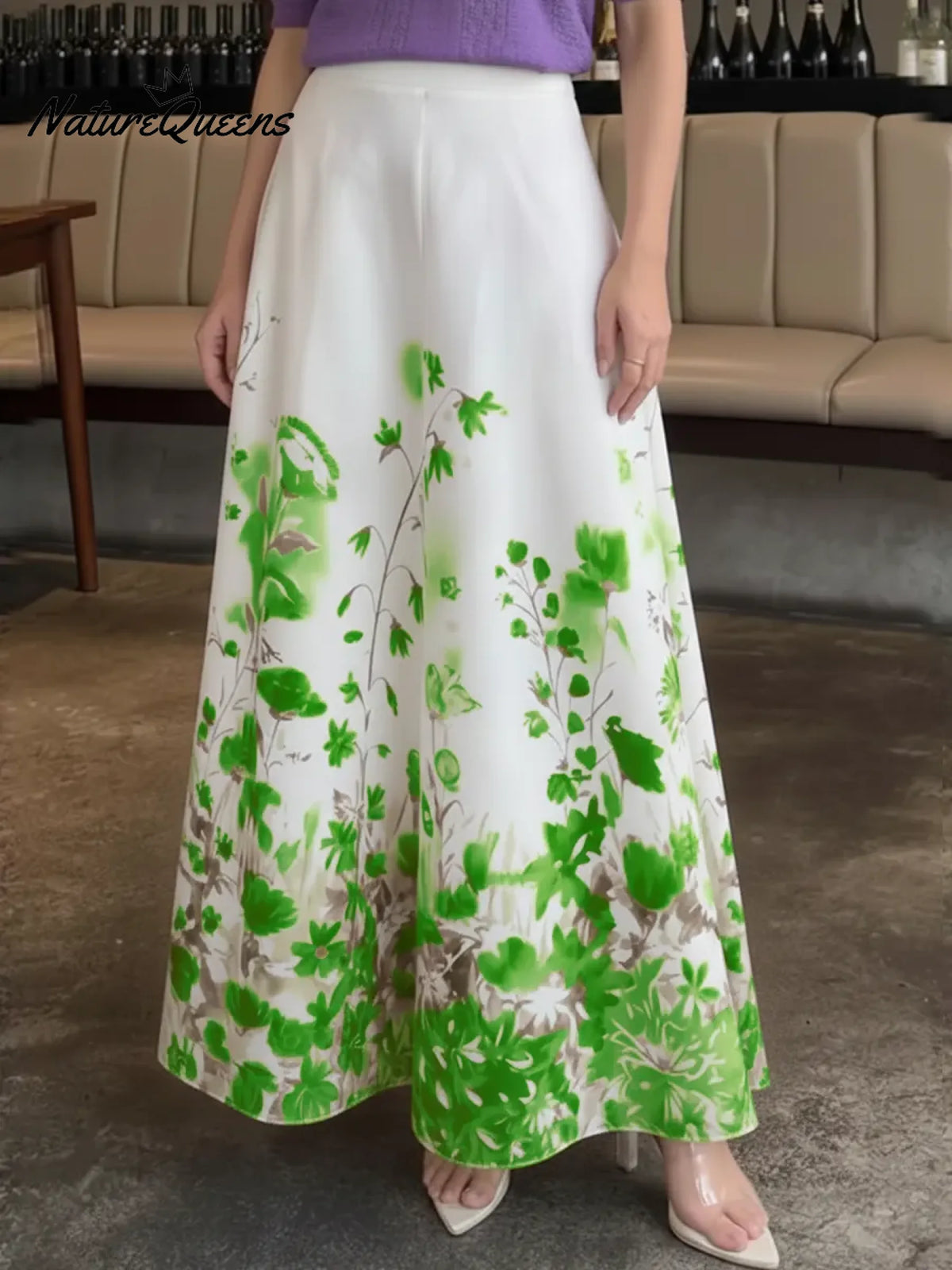 Women's colorful floral print A-line skirt