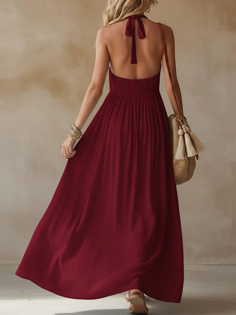 Women's V-neck Sleeveless Casual Loose Cotton And Linen Dress