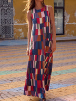 Women's Retro Plaid Print Sleeveless Pocket Maxi Dress