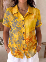 Artistic Watercolor Floral Cotton-linen Button-up Shirt